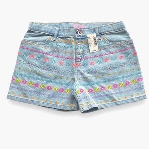 Children’s Place Denim Shorts Girl’s XL 14 MIDI Embroidered Adjustable Neon